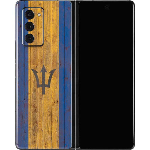 Barbados Flag Dark Wood Galaxy Z Fold2 5G Skin